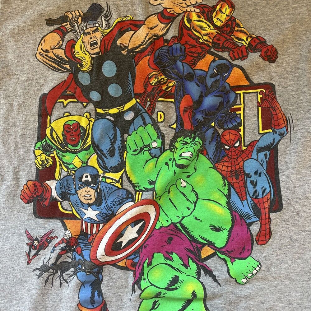 Marvel Comics Collage of Superheroes AVENGERS T-Shirt Gray Men's Sz XL - Picture 2 of 6